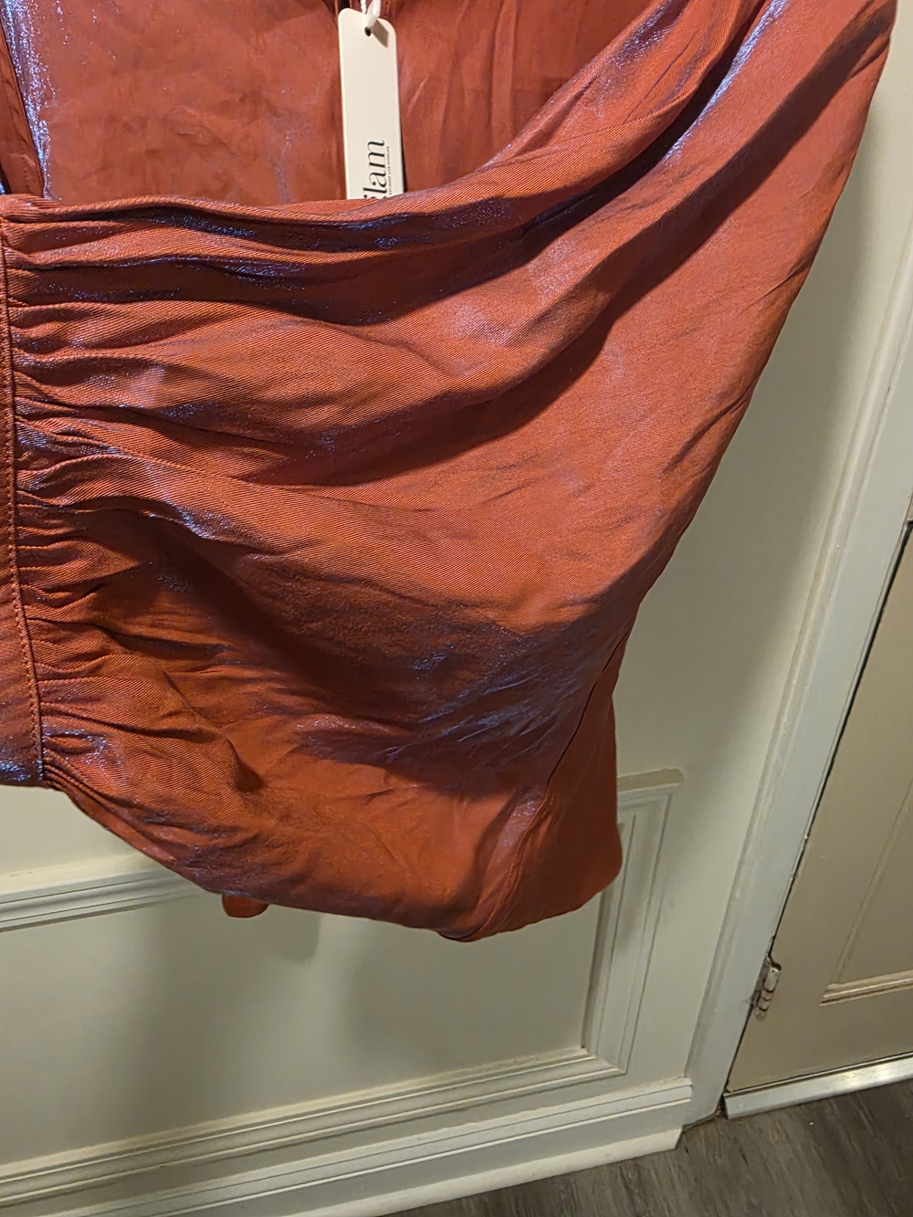 Glam Rust Red Button-Front Women’s Blouse - Picture 4 of 5
